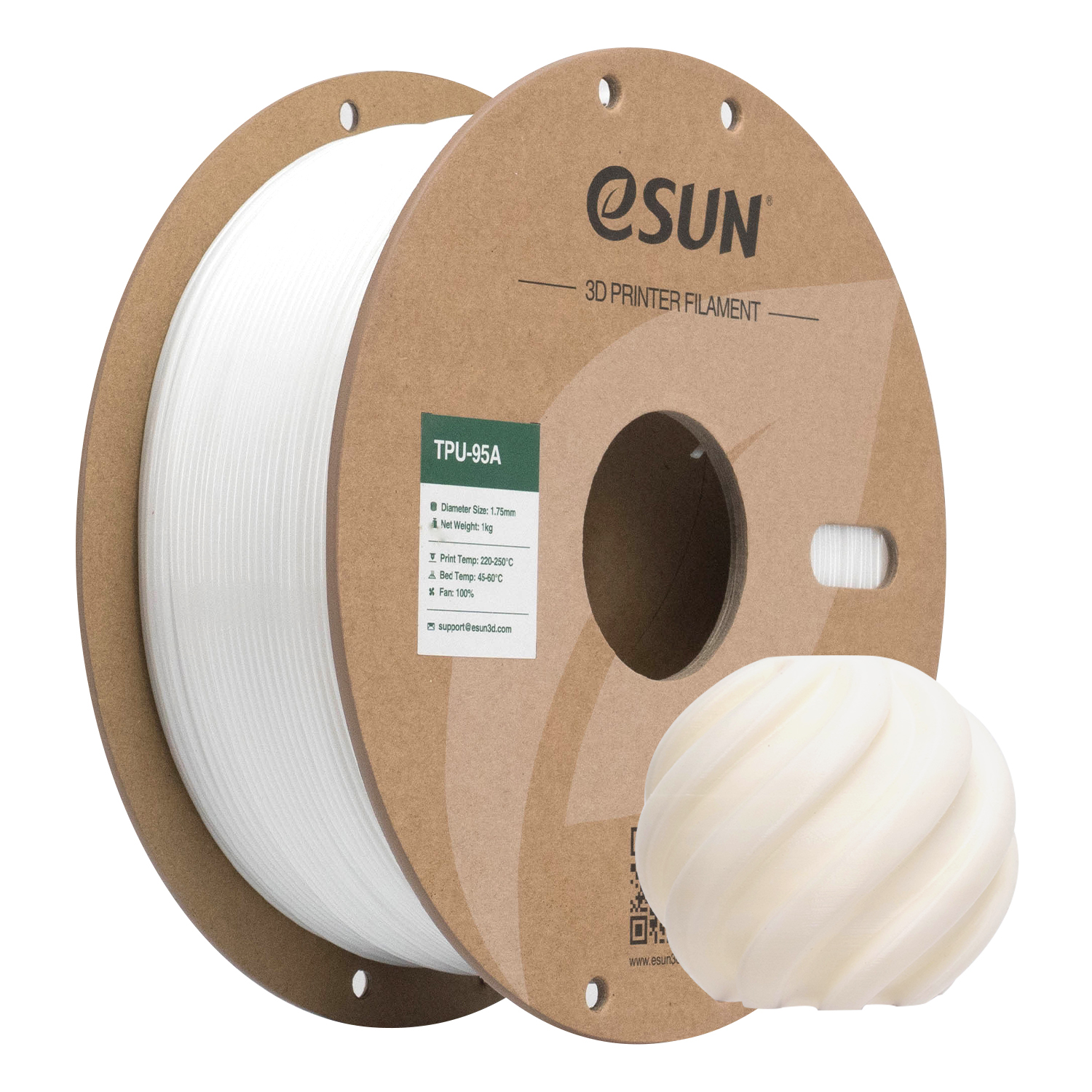 Filament eSUN TPU 95A 1,75 mm 1 kg szpula papierowa - Biały - obrazek 2