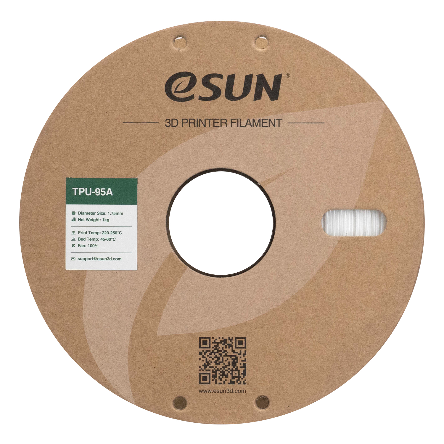 Filament eSUN TPU 95A 1,75 mm 1 kg szpula papierowa - Biały - obrazek 3