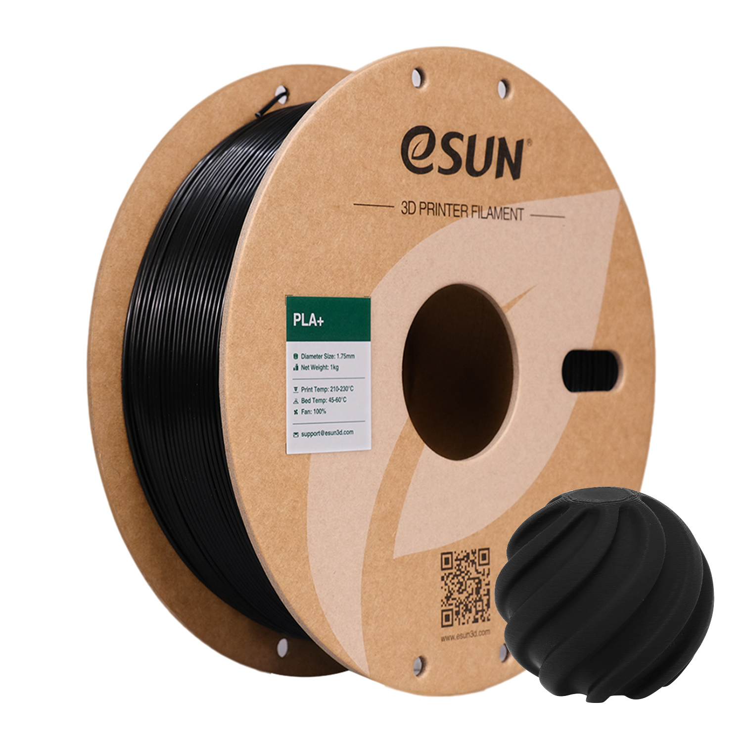 Filament eSUN PLA+ 1,75 mm 1 kg szpula papierowa - Czarny - obrazek 2