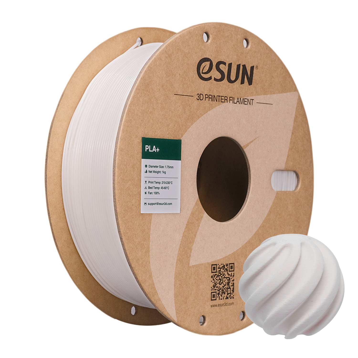 Filament eSUN PLA+ 1,75 mm 1 kg szpula papierowa - Biały - obrazek 2